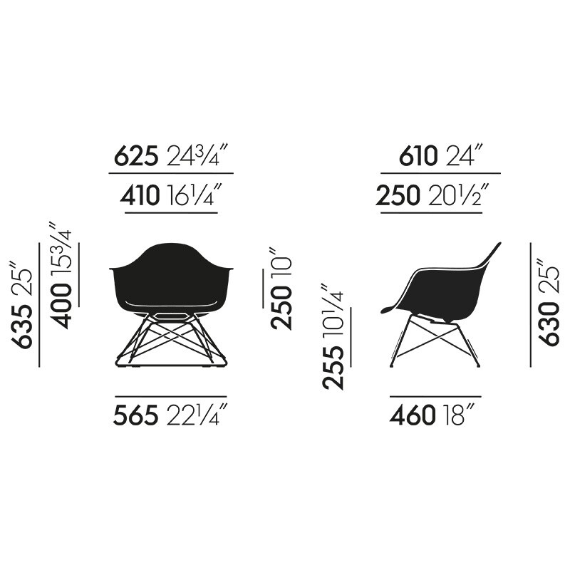 Vitra Eames Plastic Armchair Lar, Eames Chair Dimensions
