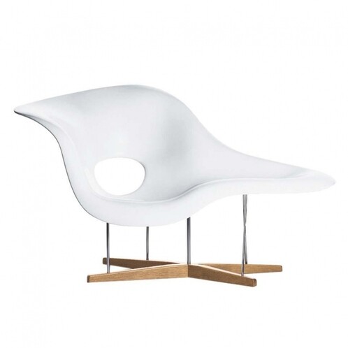 Vitra - La Chaise Eames Chaise Longue - white/frame chrome/base oak/150x87cm