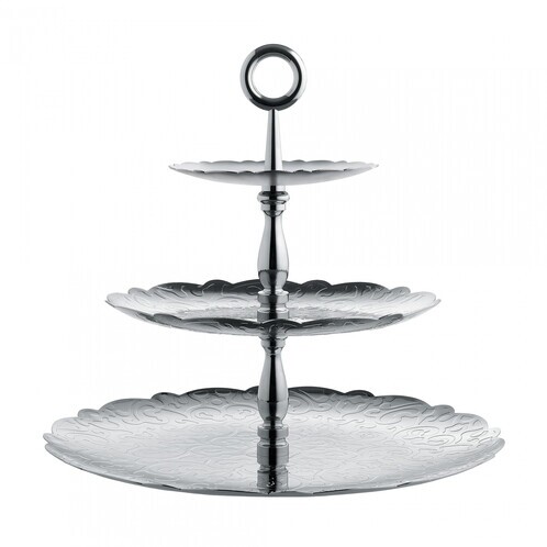Alessi - Dressed Etagère mit 3 Ebenen - edelstahl/glänzend/H 31cm, Ø 35cm/mit Reliefdekor