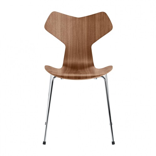 Fritz Hansen - Grand Prix Stuhl 46.5cm - walnuss/Gestell chrom/natur/48x83x51cm