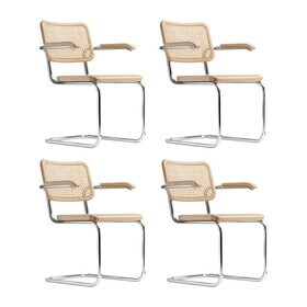 Thonet - S 64 V sledestoel met armleuningen met vlechtwerk set van 4