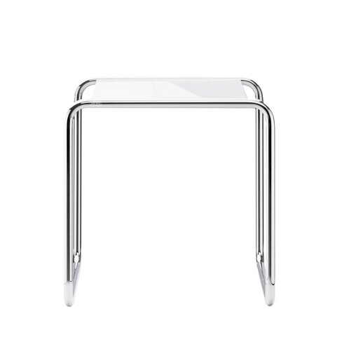 Thonet - Thonet B9a Side Table glass - white / frame chrome/glass optiwhite diamond cut/45x39x45cm