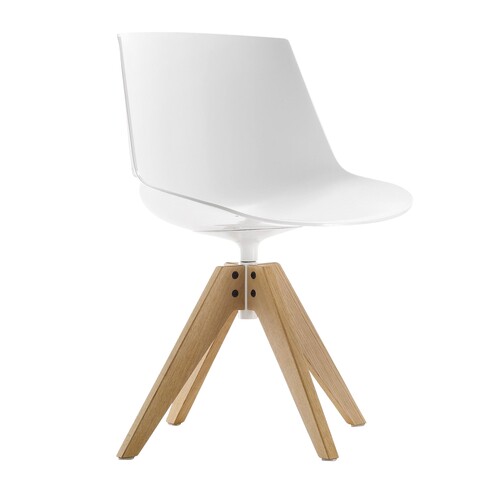 MDF Italia - Flow - Chaise avec pieds en chêne VN - blanc/polycarbonate/piètement en chêne naturel