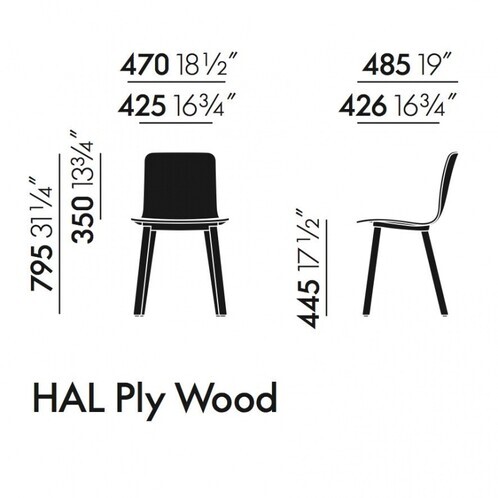 Vitra - Hal Ply Wood Chair - line drawing