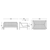 HAY Palissade Outdoor-Bank Design Skizze in Stahl mit Maßen 139x88x70 cm, moderne Gartenmöbel Linienzeichnung. - Palissade Outdoor Lounge Sofa