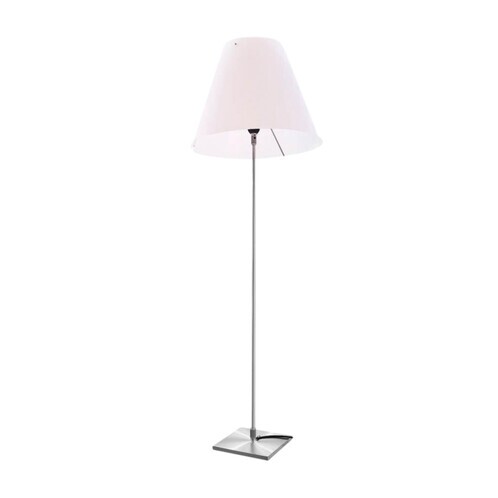 Luceplan - Costanza Terra - Lampadaire  interrupteur fixe - blanc/brossé/structure aluminium/pied 18cmx18cm