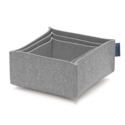 Hey-Sign - Box 2 Felt Storage Boxes 3 Pieces - light gray mottled