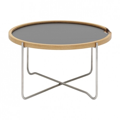 Carl Hansen - Carl Hansen CH417 Side Table - black/white/oak/laminate/frame steel/Ø62cm/H 33cm/removable tray on both sides utilizable