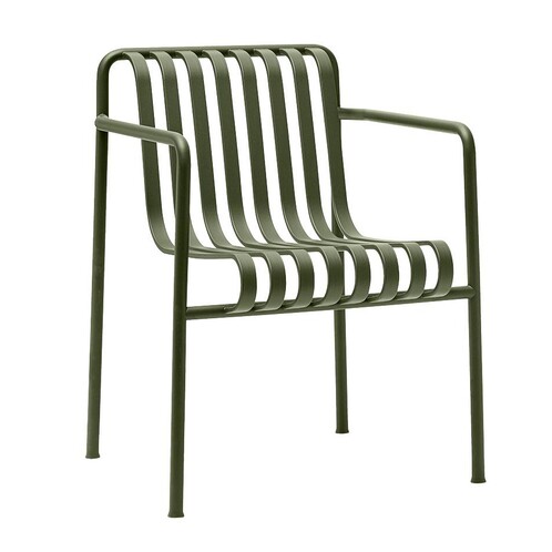 Grüner HAY Palissade Stuhl aus Metall mit Armlehnen, modernes Design für Außenbereich, strapazierfähig und stilvoll. - Palissade Dining Gartenarmlehnstuhl