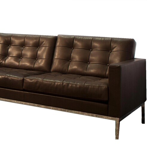 Knoll International - Florence Knoll Relax 2-seater Sofa - dark brown/Venezia Leather 05/frame chrome/with buttons