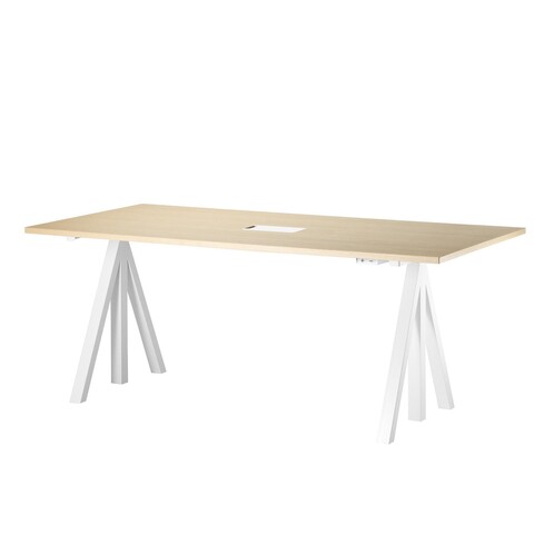 String - String Works - Table de bureau - frêne/châssis blanc/avec tiroir/PxHxP 60x118.5x78cm/adjustable électrique 71.5 - 118.5cm