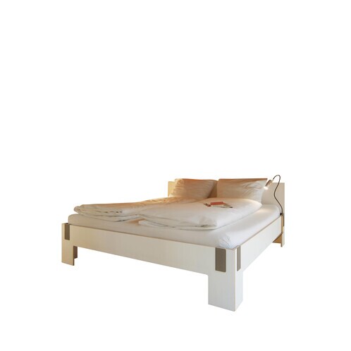Moormann - Moormann Tagedieb - Lit avec tête de lit 180x200cm - blanc/crampons gris pierre/LxPxH 213.4x184.7x81.5cm/sans matelas ni sommier