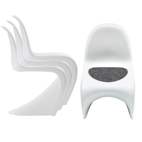 Vitra - Panton Chair - Actieset 4 stoelen - wit mat/incl. 4 zitkussens antraciet