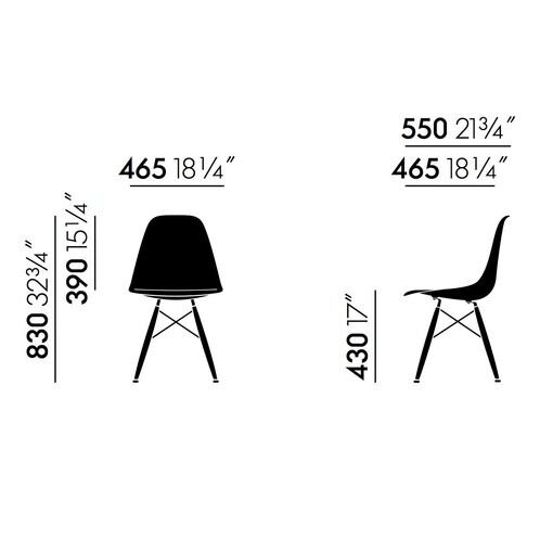 Vitra - Eames Plastic Side Chair DSW érable foncé H43 - dessin au trait