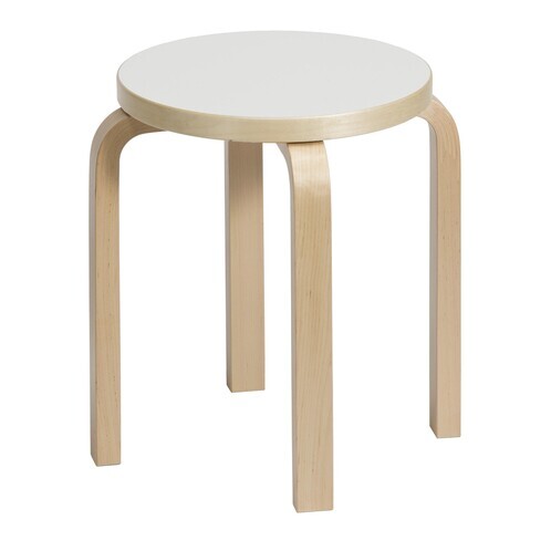 Artek - Artek E60 Hocker - Laminat weiß/Beine Birke klar lackiert