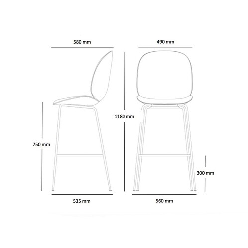 Gubi - Beetle Bar Chair Barhocker Schwarz 118cm - Strichzeichnung