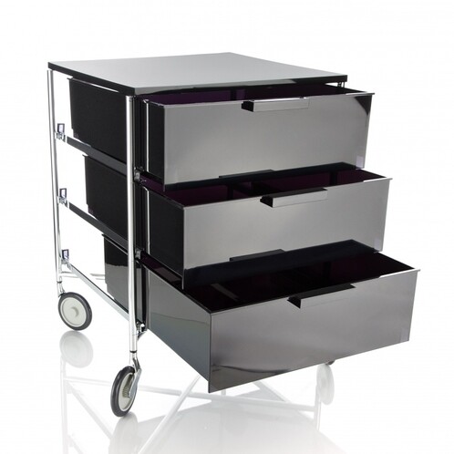 Kartell - Mobil 3 with wheels - fumé/opaque/frame chrome