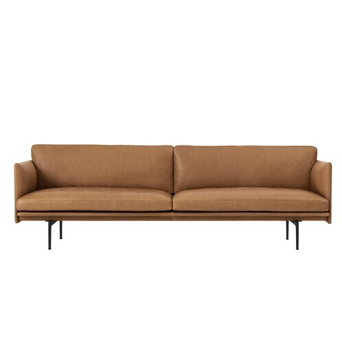 Muuto - Outline - Canapé 3 places - cognac/cuir Cognac/PxHxP 220x69.5x84cm/structure aluminium noir: peint par poudrage