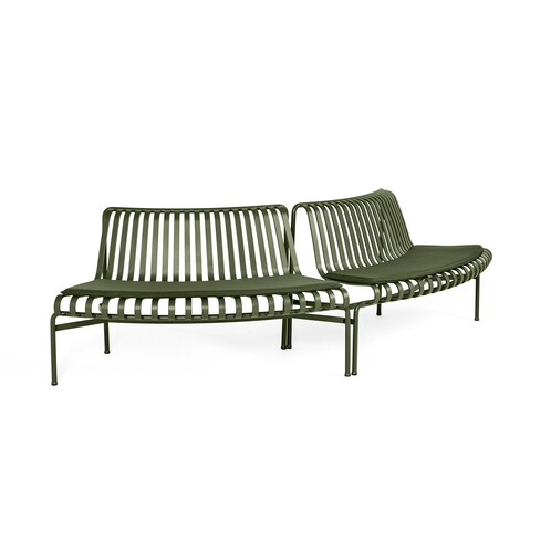 Grüne HAY Palissade Outdoor-Lounge-Sitzmöbel aus Metall mit elegantem Design auf weißem Hintergrund. - Palissade Dining Park Sitzkissen Out/Out 2er Set
