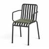 HAY Palissade Gartenstuhl in Schwarz mit olivgrünem Sitzkissen, modernes Design, wetterfestes Metallmaterial. - Palissade Sitzkissen 37x37cm