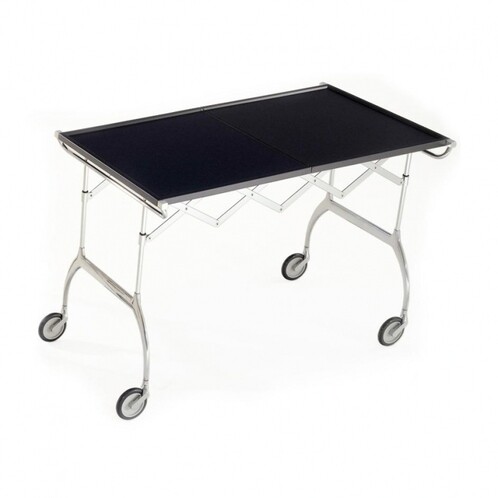 Kartell - Battista Folding Table - black/matt/frame chrome/with wheels