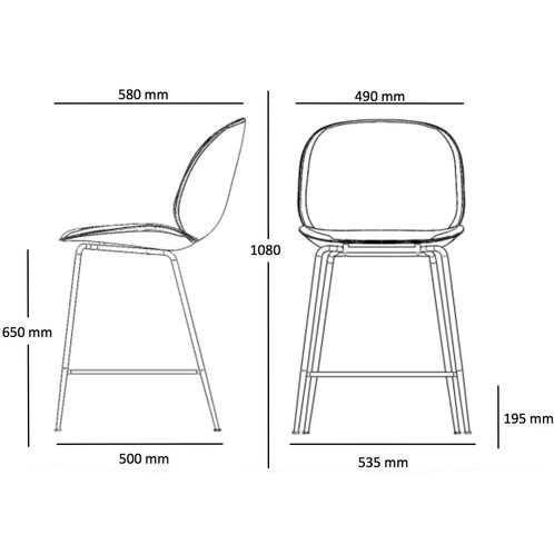 Gubi - Beetle Counter Chair Barhocker Messing 108cm - Strichzeichnung