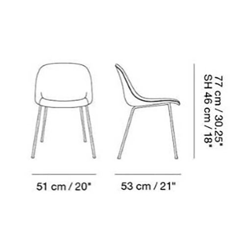 Muuto - Fiber Chair -Stoel gepolst met buis onderstel - Strichzeichnung