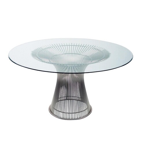 Knoll International - Platner Esstisch - glass/Gestell nickel poliert
