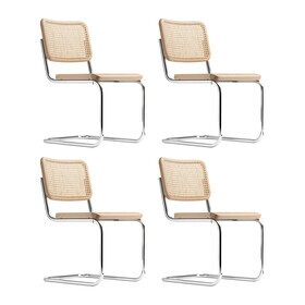 Thonet - S 32 V sledestoel met vlechtwerk set van 4
