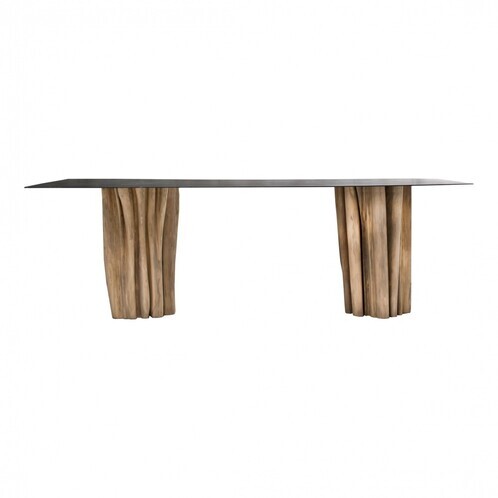Gervasoni - Brick - Table de salle à manger - plateau acier/châssis naturel/bois mis à nu taillé à la main/Taille 2/240x100cm