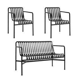 HAY - Palissade Gartenset Dining Bank + 2 Dining Armchairs