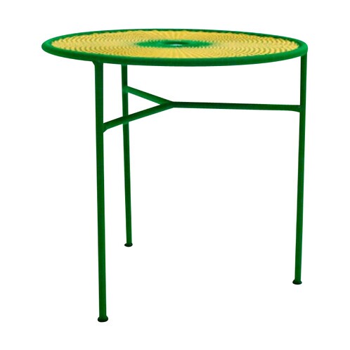 Moroso - Banjooli Bistrotisch - grün/panama/handgeflochten/Fußgleiter aus PVC/H 72cm/Ø 75cm/Gestell Stahl lackiert