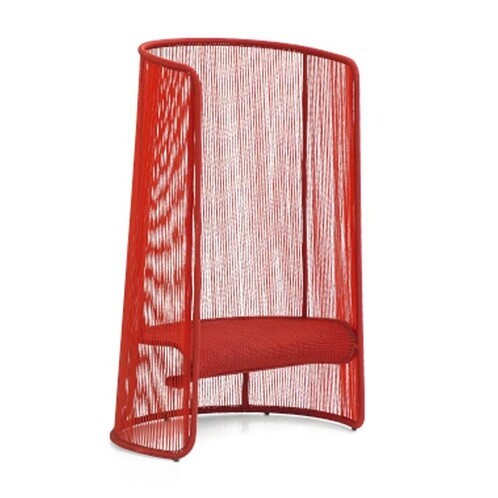 Moroso - Husk L - Fauteuil - rouge/tressée à la main/capuchons en polypropylène réglable/100x140x70cm/structure acier laquée
