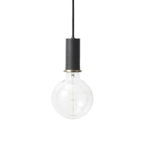 ferm LIVING - Socket Pendant Low Pendelleuchte - schwarz/pulverbeschichtet/Baldachin schwarz/Stoffkabel schwarz/H 10cm/Ø 7.5cm/50Hz