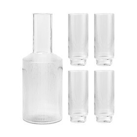 Ferm Living - Ripple Karaffe mit Longdrinkgläser 4er Set