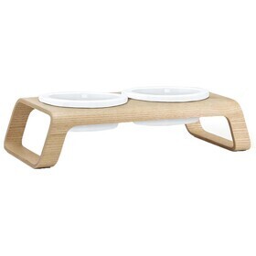 MiaCara - Porte-gamelles chien en bois avec des bols en porcelaine Desco S