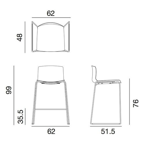 Arper - Catifa 46 0571 Bar Stool frame high, seat oak - line drawing