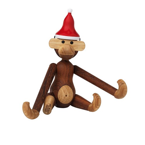 Kay Bojesen Denmark - Weihnachtsgeschenkset Affe mit Mütze - braun/H 20cm/Mütze geschenkt