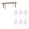 Fritz Hansen - Analog eettafel + 6 Drop stoelen - Set - Tafel: walnoot/stoelen: wit/tafel 245x105cm