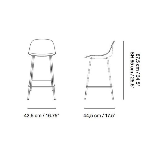 Muuto - Fiber Bar Stool With Backrest 65cm - line drawing