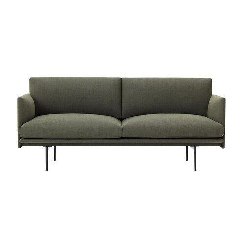 Muuto - Outline Sofa 2 Sitzer - dunkelgrün/Stoff Kvadrat Fiord 961/BxHxT 170x69.5x84cm/Gestell Aluminium schwarz: pulverbeschichtet