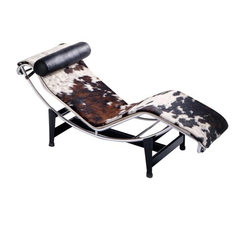 Cassina - Le Corbusier LC4 Lounger Cassina - fur white/brown/black/bolster of black leather/frame chrome/base frame black