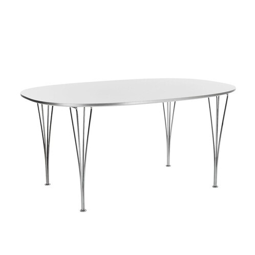 Fritz Hansen - B613 Superelliptischer Tisch 180cm - weiß/Gestell verchromt/Laminat/mit Alukante