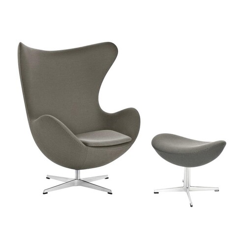 Fritz Hansen - Aktion Egg Chair/Das Ei Sessel + Fußhocker Stoff - beige/Gestell Aluminium/Stoff Fame 61003/Fußhocker: LxBxH 56x40x37cm