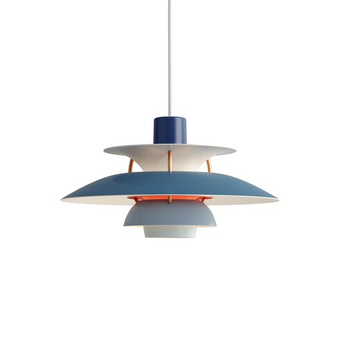 Louis Poulsen - PH 5 Mini Pendelleuchte - blau/matt lackiert/Verbindungsstäbe orange/H 16cm/Ø 30cm