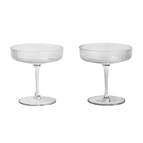 ferm LIVING - Ripple Champagne Glass Set Of 2 - transparent/mouth blown glass/H 11cm/Ø 10.5cm