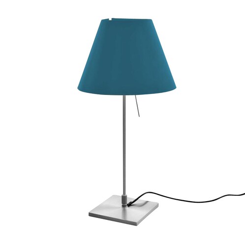 Luceplan - Costanzina Tavolo Tischleuchte mit Fuß - petrolblau/Gestell aluminium/Fuß 14cmx14cm