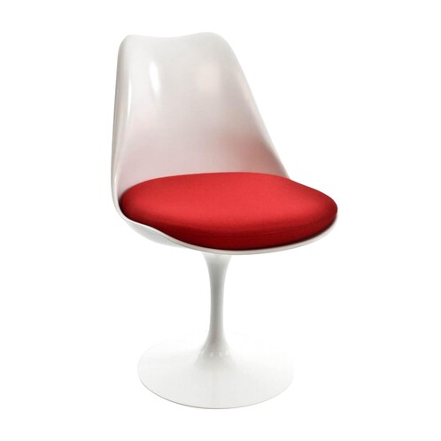 Knoll International - Tulip Stuhl drehbar - weiß/mit Sitzkissen/Bezug rot Tonus 130
