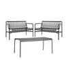 HAY Palissade Gartenmöbel-Set aus Metall, zwei Bänke und ein Tisch in schwarz, modernes Design. - Palissade Gartenset Tisch + 2 Dining Bänke