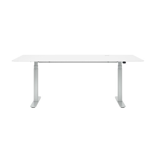 Montana - HiLow 2 - Table de bureau 90x180cm - blanc comme la neige/aluminium/électrique réglable en hauteur/H 63.5-127cm/structure rond/résistant max. 130kg/avec porte-câble